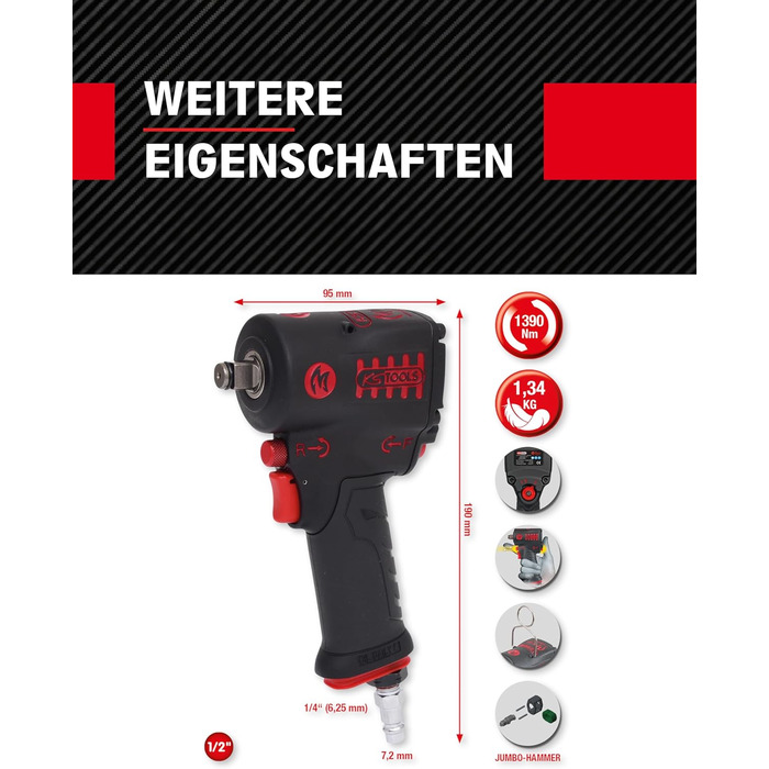 Високопродуктивний ударний гайковерт стиснене повітря miniMONSTER 1/2 515.1270 I 3-кратний попередній вибір крутного моменту 965,