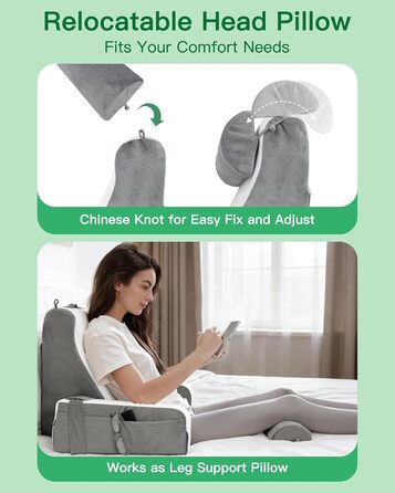 Подушка для читання для ліжка та дивана, подушка для книги зі знімним потиличним валиком та підлокітником, подушка для спини ліжка, настінна подушка, багатофункціональна клиноподібна подушка для читання, роботи, перегляду телевізора