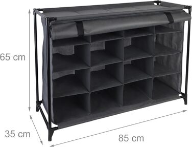 Стійка для взуття Relaxdays, 16 відділень, тканинна шафа для взуття зі шторкою, ВxШxГ 65 x 85 x 35,5 см, шафа для кемпінгу, сіра