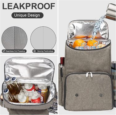 Рюкзак для пікніка на 4 особи з великою ізольованою сумкою-холодильником, набором кошика для пікніка з сумкою для вина, водонепроникною ковдрою для пікніка та набором столових приборів. Ідеально підходить для пляжу, весільний подарунок для пар, щітка