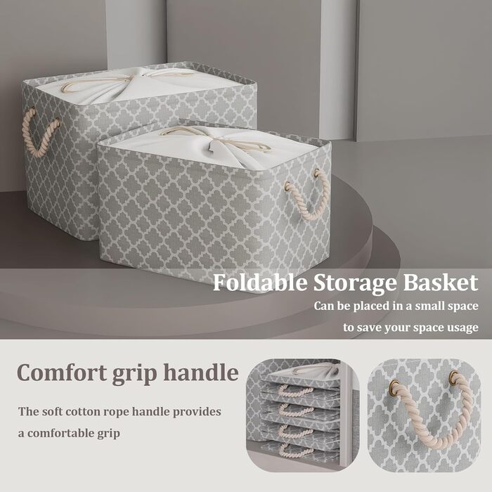 Коробка для зберігання OUTBROS 33 x 23 x 20 см Кошик для зберігання з тканини зі шнурком і ручкою, складні коробки для зберігання (ліхтар/сірий, 3 шт.) Ліхтар/сірий M (3 шт.)