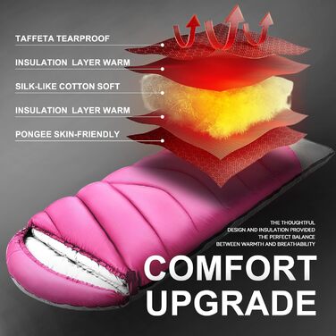 Спальний мішок для дорослих для холодної погоди, портативний, водонепроникний, легкий спальний мішок для високих людей (дівчат та хлопців) з компресійним чохлом для теплого кемпінгу, походів, використання на свіжому повітрі та в приміщенні, 1,8 кг, рожеви