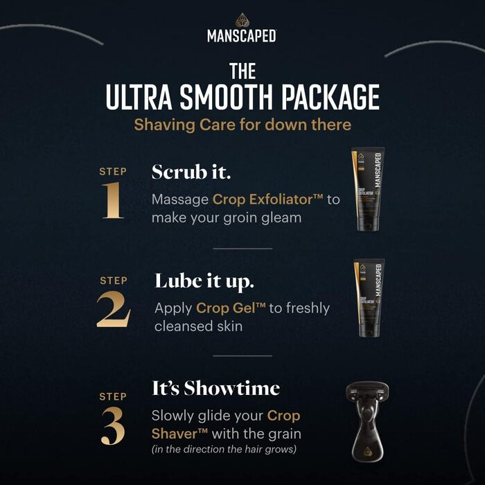 Пакет Ultra Smooth від MANSCAPED, набір для інтимного гоління для чоловіків, включає в себе інтимну бритву The Crop Shaver, змінні леза, гель для гоління Crop Gel і скраб Crop Exfoliator для інтимної зони