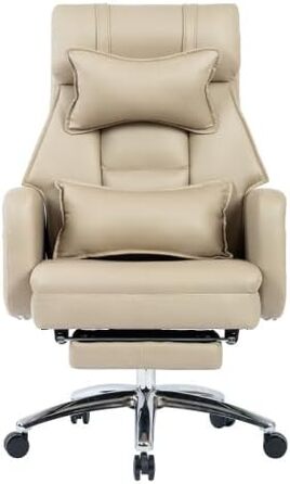 Крісло керівника з функцією нахилу на 155 та підставкою для ніг Ергономічне обертове офісне крісло з 4D підлокітниками, регульованою висотою, виготовлене з легкої в догляді бежевої штучної шкіри, для використання вдома.