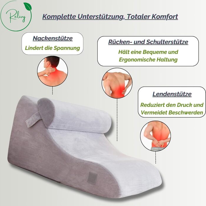 Подушка для читання з піною з ефектом пам&39яті Ергономічна подушка для спини та клиноподібної форми для ліжка, дивана та кушетки Ортопедична подушка для підтримки від болю в спині та напруги, сіра