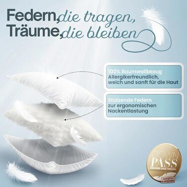 Пухова подушка зі 100 пір&39яним наповнювачем Пухова подушка 80 x 80 см Пухова подушка для голови 80x80 Дихаюча Оптимальна підтримка для спокійного сну - Пухова подушка 80x80 () 80x80 см