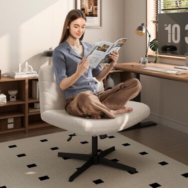 Офісний стілець Yaheetech, стілець для роботи з широкою подушкою сидіння, регульований по висоті обертовий стілець із середньою спинкою, стілець зі схрещеними ногами для офісів та спалень, колір слонової кістки, без коліс