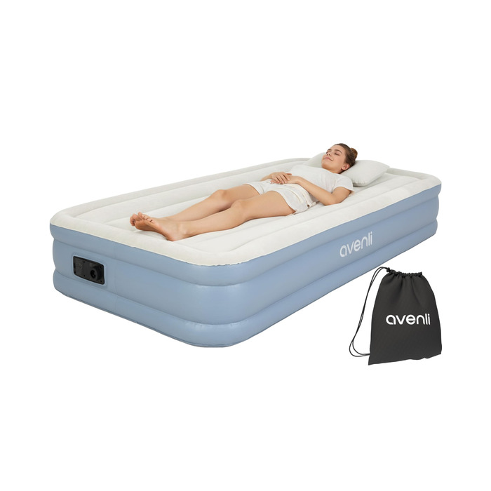 Самонадувальний надувний матрац/ліжко AVENLI для 1 особи, 1999x33 см, надувне гостьове ліжко з вбудованим насосом, висока спальна поверхня, флокована поверхня для кемпінгу та дому
