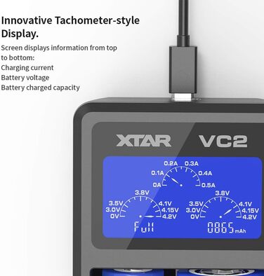Зарядний пристрій Xtar VC серії VC2 VC2 Plus VC4, USB, РК-дисплей, одночасно заряджає літій-іонні та нікель-металгідридні акумулятори VC2