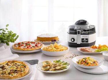 Аерофритюрниця De'Longhi MultiFry Extra Chef Plus FH1396, мультиварка місткістю 1,7 кг, 8 програм приготування, система конвекції з 2 нагрівальними елементами, функція гриля, додаток Recipe, 2300 Вт, білий 8 програм