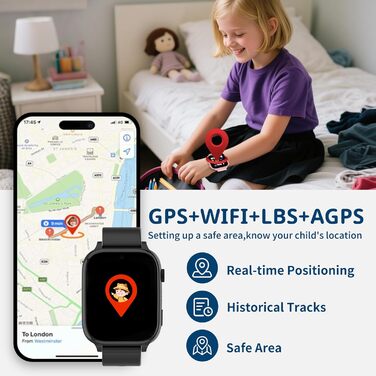 Смарт-годинник для дітей, дитячий смарт-годинник IP68 з GPS та телефоном, HD відеодзвінок, виклик SOS, шкільний режим, ігри, будильник, SIM-карта, мобільний телефон, водонепроникний смарт-годинник, подарунки для дівчаток та хлопчиків, чорний, 4G