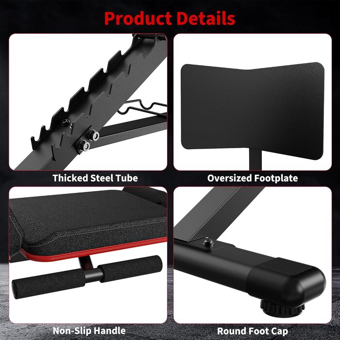 Жим ногами для домашнього використання, максимум 550 кг, лава для штанги з 9 регульованими положеннями спинки (включаючи 90) та місцем для зберігання штанги, регульована лава для тренажерів для жиму ногами, чорний колір