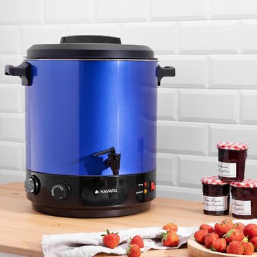 Машина для консервації Navaris 2в1 з функцією глінтвейну - Таймер на 27 літрів до 120 хв Термостат Кран - Каструля для консервації також для гарячих напоїв, виготовлена з нержавіючої сталі, синього кольору