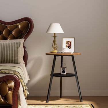 Круглий журнальний столик з 2 ярусами, маленький круглий дерев&39яний журнальний столик, круглий журнальний столик у вінтажному стилі для вітальні та спальні, рустикальний коричневий