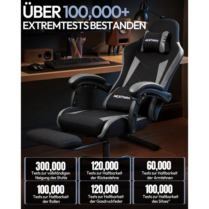 Ігрове крісло Nexthra, офісне крісло, ігрове крісло з регульованими по висоті підлокітниками, ергономічне ігрове крісло з підставкою для ніг, м&39яке ігрове крісло, кут нахилу 150, до 180 кг, чорне, регульоване