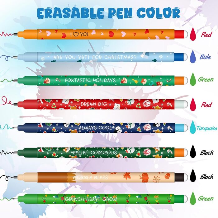 Набір гелевих ручок, що стираються - різдвяні гелеві ручки для ручок, що стираються, з термочутливим чорнилом, що стирається, різні кольори чорнила, 0,7 мм (24 ручки, що стираються, у сліпому полі)