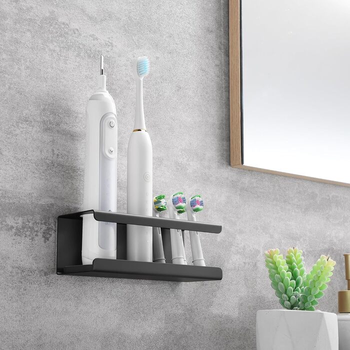 Тримач для зубної щітки OETAMS Тримач для електричної зубної щітки, тримач для зубної щітки з нержавіючої сталі Настінний самоклеючий тримач для зубної щітки Чорний тримач головки щітки без свердління