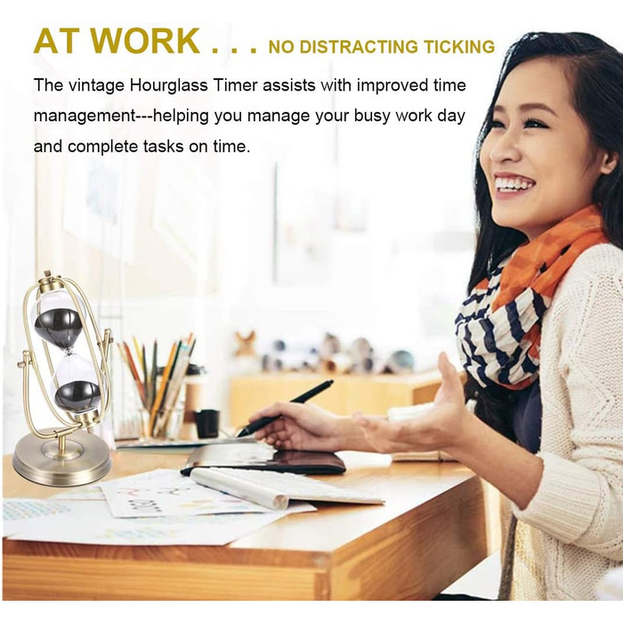 Пісочний годинник SuLiao для Uten, Поворотний на 720, Старовинний білий пісочний годинник, Вінтажний пісочний годинник 1 Hora Reloj de Arena, Великий метал, Пісочний годинник, Офіс, Письмовий стіл, Дім, Весільне оформлення (Чорний, 60 хв)