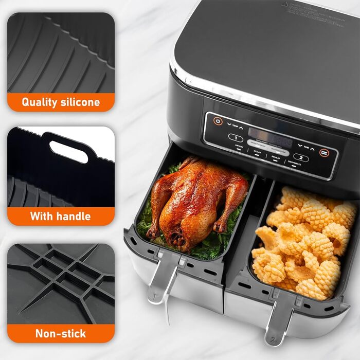 Аксесуари для фритюрниці Viriech, аксесуари для багаторазової фритюрниці з 14 предметів Двокамерна фритюрниця Силіконова форма для Ninja Foodi AF400EU AF500EU та більшість двозонних фритюрниць