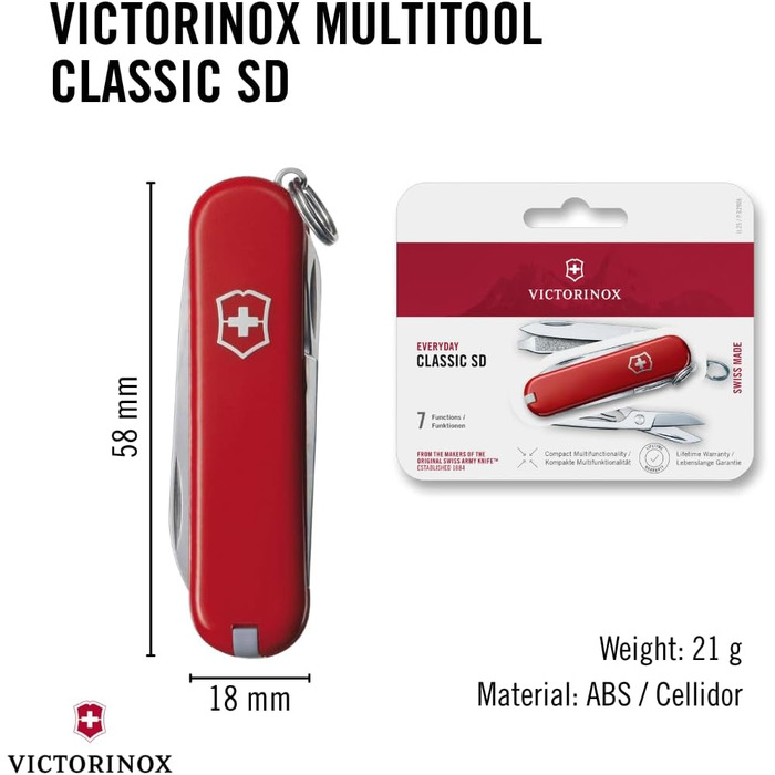 Швейцарський армійський ніж Victorinox, маленький, класичний SD, мультитул, подарунок, 7 функцій, лезо, пилочка для нігтів у стилі Icon