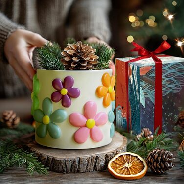 Барвистий квітковий горщик, милі унікальні кашпо для кімнатних рослин, вінтажні ретро еклектичні рослинні горщики з дренажем, сучасний бохо-горщик для домашнього декору, стильний подарунок для саду, зелений 12,5 см