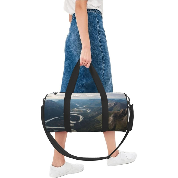 Спортивна сумка для подорожей, туристична сумка з принтом, сумка на нічліг, чорна, універсальний розмір