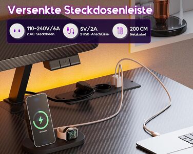 Ігровий стіл ODK зі світлодіодним освітленням та розетками, L-подібний ігровий стіл 100 см з місцем для зберігання, кутовий стіл з підставкою для монітора, комп&39ютерний стіл з вуглецевого волокна, чорний