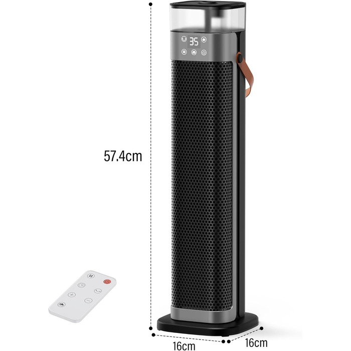 Енергозберігаючий електричний вентилятор-обігрівач, керамічний нагрівач PTC потужністю 2000 Вт з функцією зволоження, пульт дистанційного керування, коливання 75, 3 режими фонового освітлення, режим ECO, захист від перегріву та перекидання, 12-годинний та