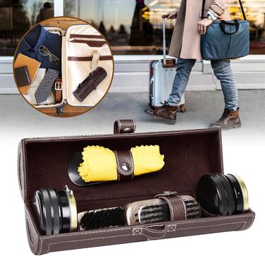 Набір для чищення взуття Vegena, набір для догляду за взуттям із 12 предметів для подорожей - із щітками для взуття, кремом для взуття, серветкою для полірування, ріжком для взуття, губкою, набором для догляду за взуттям та кремом для шкіряного взуття