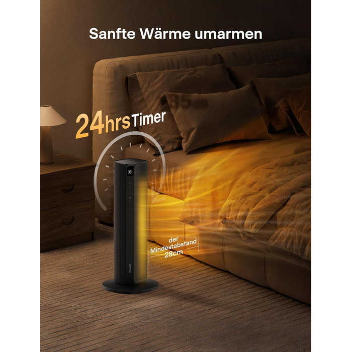 Електричний вентилятор-обігрівач PELONIS Tower Heater 2000 Вт з пультом дистанційного керування, швидкий нагрів 2S, коливання 75, еко-режим, захист від перегріву та перекидання, тихий керамічний обігрівач для спальні та офісу, 23 дюйми, чорний