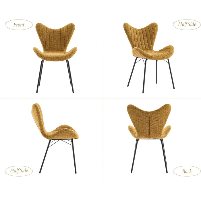 Обідні стільці, комплект з 4 шт. , м&39які кухонні стільці, обідні стільці, крісла зі стьобаними шенілловими спинками, для їдальні, вітальні, спальні та вітальні, жовті.