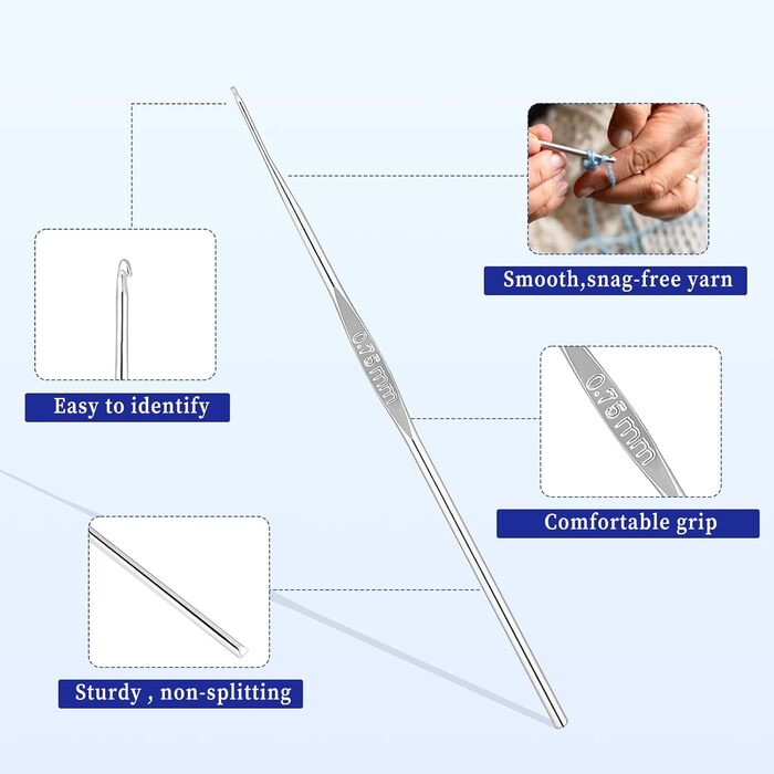 Гачок для вязання 12 шт. Тонкий, найменший гачок з нержавіючої сталі 0,6-1,9 мм, гострі гачки для тонкого вязання, металевий гачок невеликих розмірів, ідеальний для початківців, гостра та тонка пряжа