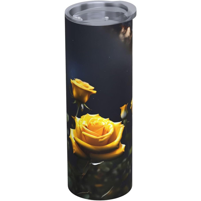 Кухоль з прямою трубочкою, красиві жовті троянди, принт, дорожній кухоль, підходить для кемпінгу, офісу та дому, 590 мл