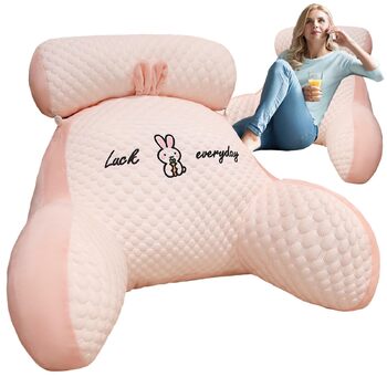 Подушка для читання, подушка для ліжка, надзвичайно велика подушка для спини дорослого 70x50 см зі знімним валиком для шиї та підлокітником, зручна подушка для читання для ліжка та дивана (рожева, дуже велика)