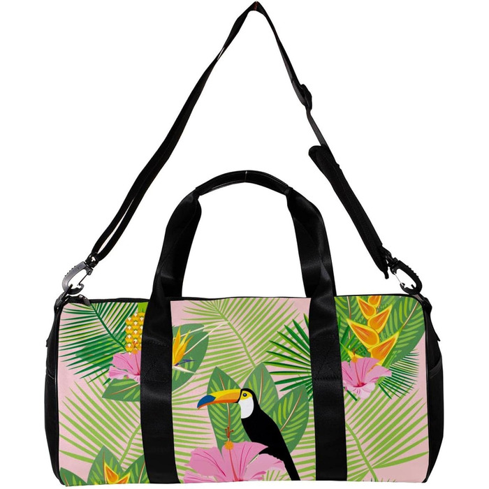 Спортивна сумка, маленька дорожня сумка, сумка для йоги, з тропічним малюнком (пальми, фрукти, квіти), сумка для фітнесу на відкритому повітрі, ручна поклажа