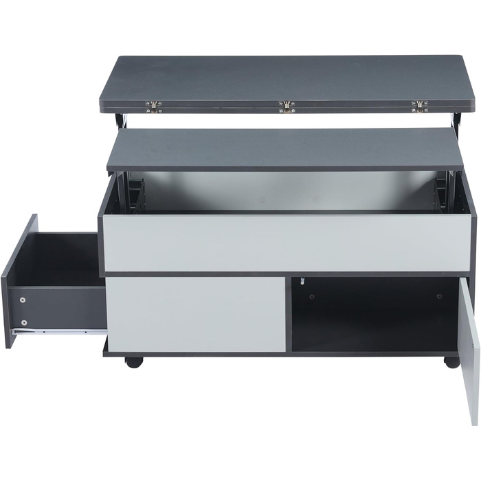 Журнальний столик Merax, стіл для вітальні з регульованою висотою, багатофункціональний журнальний столик 3-в-1 з прихованим місцем для зберігання, шухлядами та коліщатками, що трансформується в обідній стіл, диван-стіл для домашнього офісу, сіро-білий 10