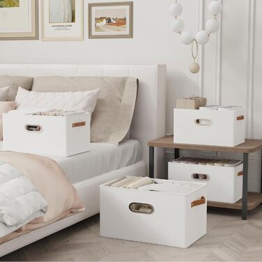 Тканинна коробка для зберігання Yawinhe з 3 предметів, складні кошики для зберігання з ручками, що праються, для спальні, зберігання одягу, 33x23x20 см, білий, SNK030WXS 33x23x20 см білий