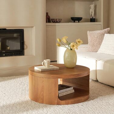 Круглий журнальний столик, круглий дерев&39яний стіл для вітальні з великою кількістю місця для зберігання, 2-ярусний круглий дерев&39яний журнальний столик, сучасні меблі в сільському стилі для вітальні та спальні, журнальний столик з натурального дерева