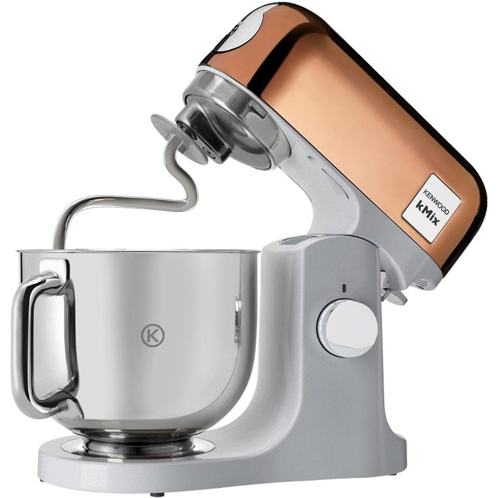 Кухонна машина Kenwood kMix Editions KMX760GD, чаша з нержавіючої сталі 5 л, система безпеки Safe-Use, металевий корпус, 1000 Вт, кондитерський набір з 3 предметів та захисний екран, Rose Gold