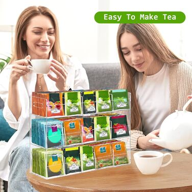 Органайзер для чайних пакетиків Qivine 270, великі коробки для чайних пакетиків, 3-рівнева пластикова шафа-органайзер для чаю для стільниць, кухонних шаф, комор (15 відділень)