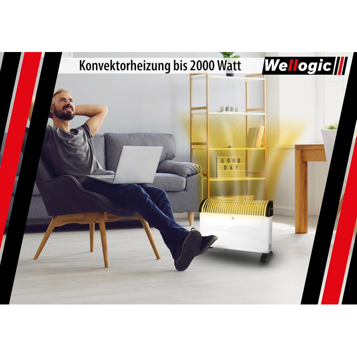 Конвекторний обігрівач 2000 Вт Електричний радіатор з термостатом, 3 режими нагріву, захист від перегріву, окремостоячий та настінний, обігрівач для вітальні та ванної кімнати