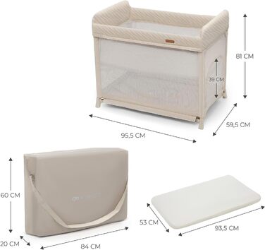 Дорожнє ліжечко Kinderkraft Moon Dream від народження до 3 років, двоярусне дитяче ліжечко, складається однією рукою, матрац та сумка для перенесення в комплекті, легке чищення, бежевий колір