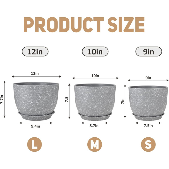 Горщики для квітів YNNICO 30,5 см, 25,4 см, 22,9 см, 3 шт. и, квіткові горщики з кількома сітчастими дренажними отворами, великі к