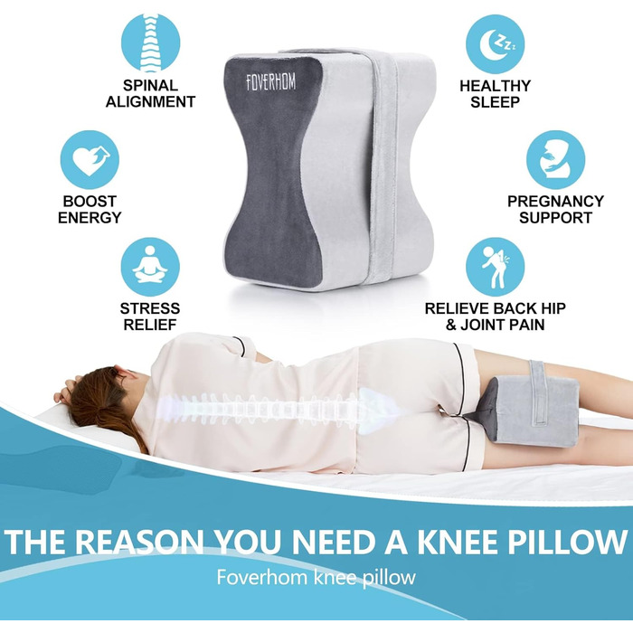 Подушка для коліна foverhom з піни з ефектом пам&39яті, ортопедична подушка для ніг для полегшення болю при ішіасі, болю в спині, вагітності, болю в ногах, болю в стегнах та ішіасі, сіра