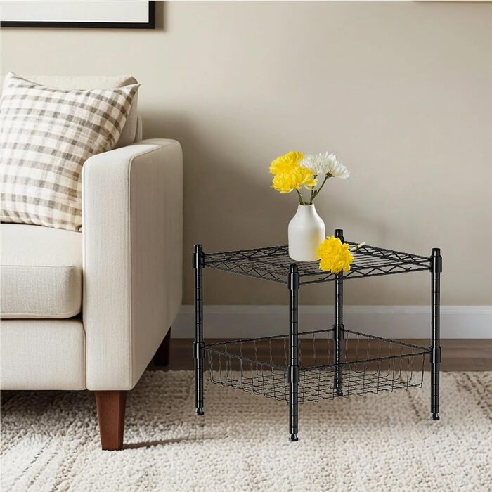 Металева стійка для зберігання, регульована штабелювальна стійка, штабелювана та розширювана стелажна система, міцна стелажна система для зберігання, полиця-органайзер для шафи (чорна, 2 рівні)