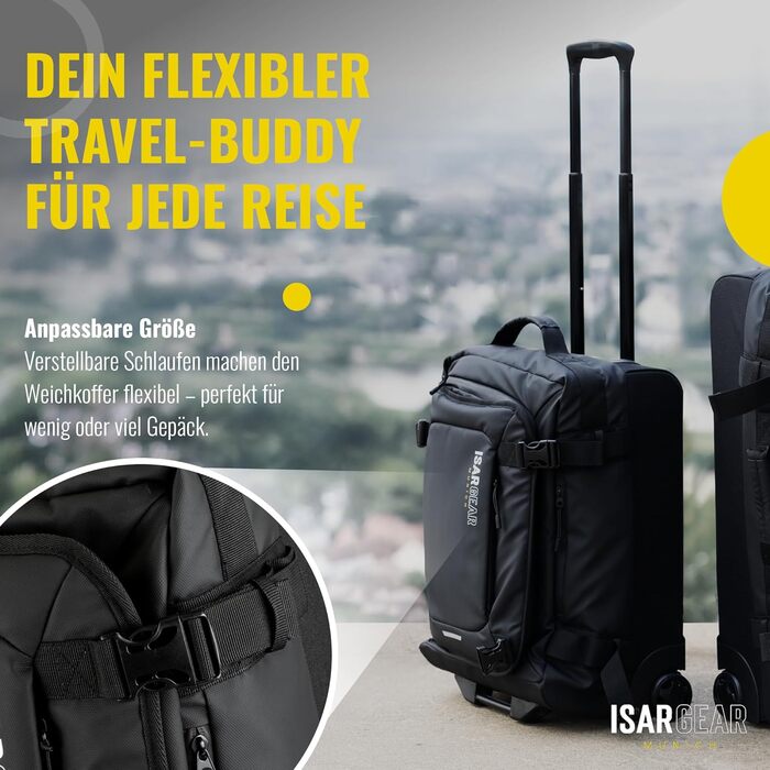 Маленька валіза Isar Gear з 2 колесами (50x35x20 см) - Легка 20-футова тканинна дорожня валіза - Візок для ручної поклажі - Валіза з м&39якою оболонкою (тканинна валіза Softcase) чорного кольору з колесами, висота 50 см