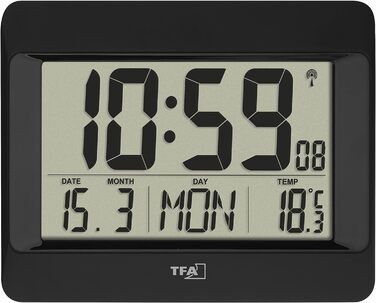 Настінний годинник TFA Dostmann цифровий, 60.4519.01, радіокерований годинник з температурою в приміщенні, днем тижня (8 мов), дат