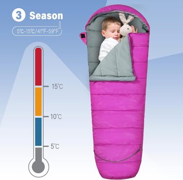 Дитячий спальний мішок REDCAMP для хлопчиків та дівчаток 175 x 65 см, матусин спальний мішок, зручний, легкий та теплий з регульованою довжиною, 3 сезони, підходить для кемпінгу та активного відпочинку, синій/рожевий