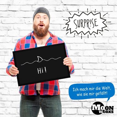 Килимок для дверей MoonWorks з привітанням &quotПривіт&quot - Хвилі акулячих плавців - Іронічна гра слів - Нековзний та миється - Чорний - 60x40 см - Привіт Чорний