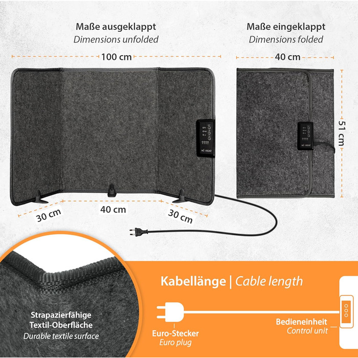 Інфрачервоний обігрівач для столу Mi-Heat 260 Вт Окремостоячий обігрівач для офісного столу, робочого місця під столом Температура до 60C, складний, сірий